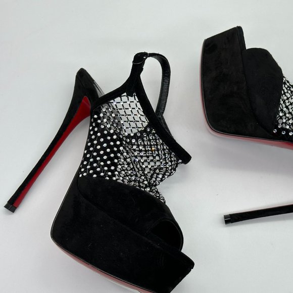 Christian Louboutin PLOUGESTA ALTA STRASS Fishnet Heels Pump Shoes Sandal - Picture 13 of 16